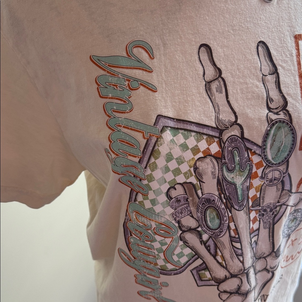 Cream Graphic T-Shirt with Western Design